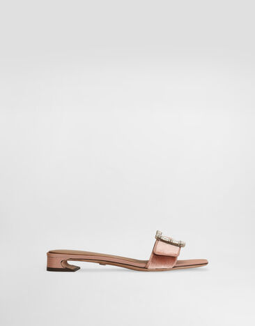 Dolce & Gabbana Velvet mules with bejeweled buckle Pink CR1783A9S20