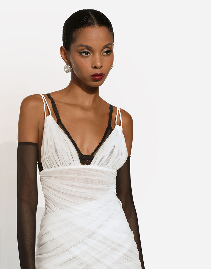 Dolce&Gabbana Robe mi-longue drapée en tulle Blanc F6DEUTFLRC0