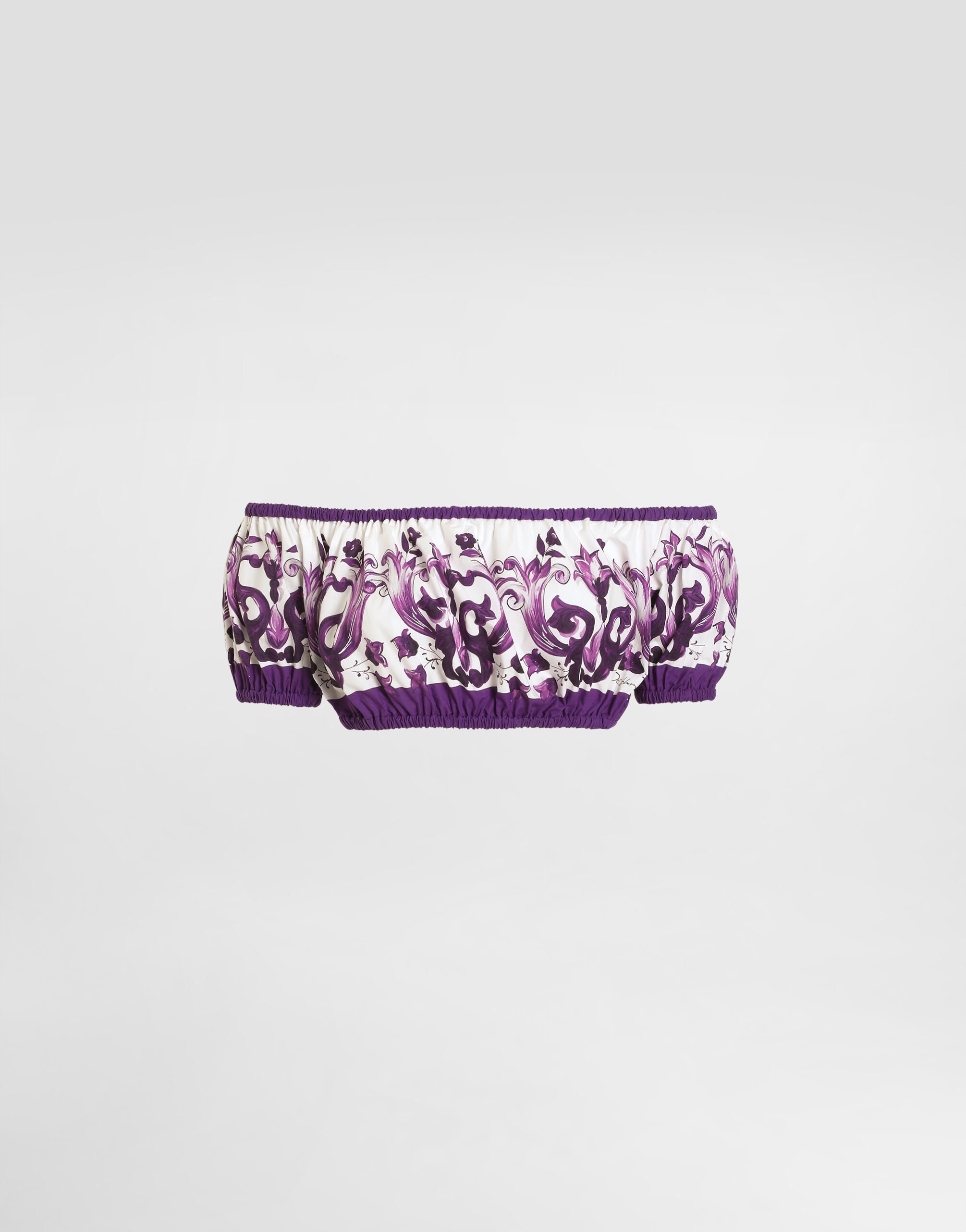 Tシャツ・カットソー DOLCE&GABBANA PURPLE MAIOLICA PRINT TOP IN POPLIN Majolica-print poplin top in Multicolor for Women