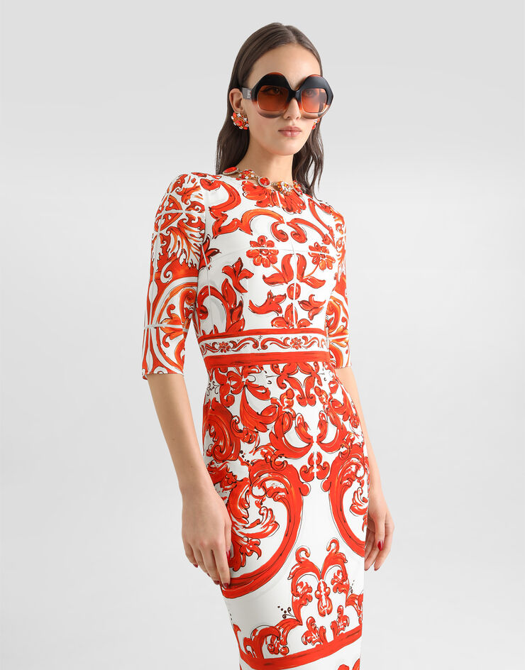 Dolce & Gabbana Majolica-print charmeuse dress Multicolor F6EAJTGDDRJ