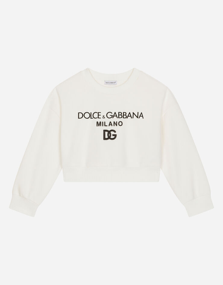 Dolce&Gabbana Jersey round-neck sweatshirt with logo print White L5JW8SG7I0J