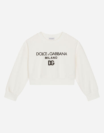 Dolce&Gabbana Jersey round-neck sweatshirt with logo print White L5JTJQG7J6Q