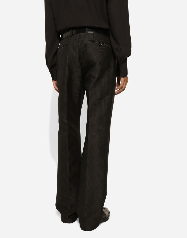 Dolce & Gabbana Silk jacquard pants with DG logo Black GYZMHTHJMOW
