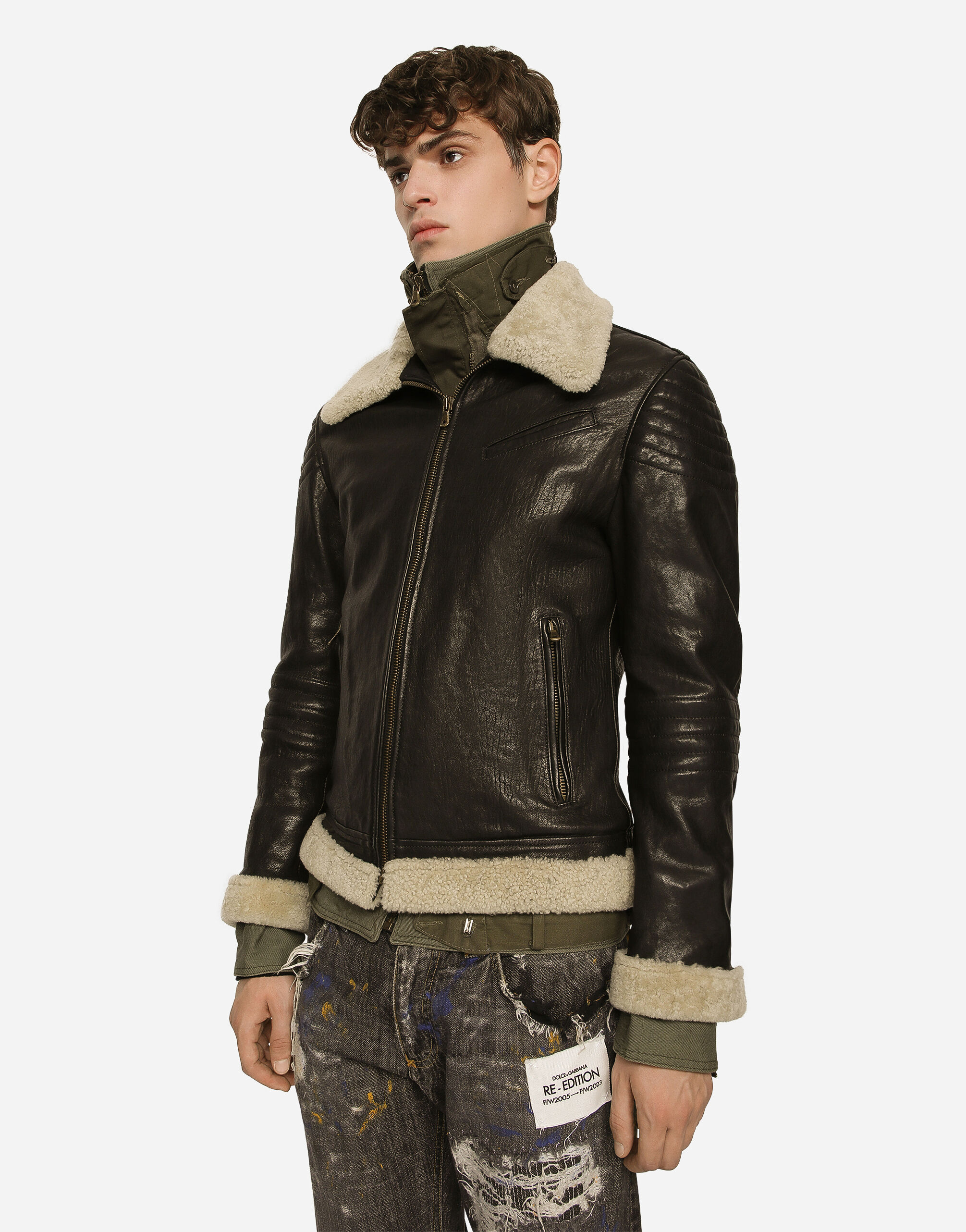 Bullskin jacket with shearling details in Black for Men Dolce Gabbana US