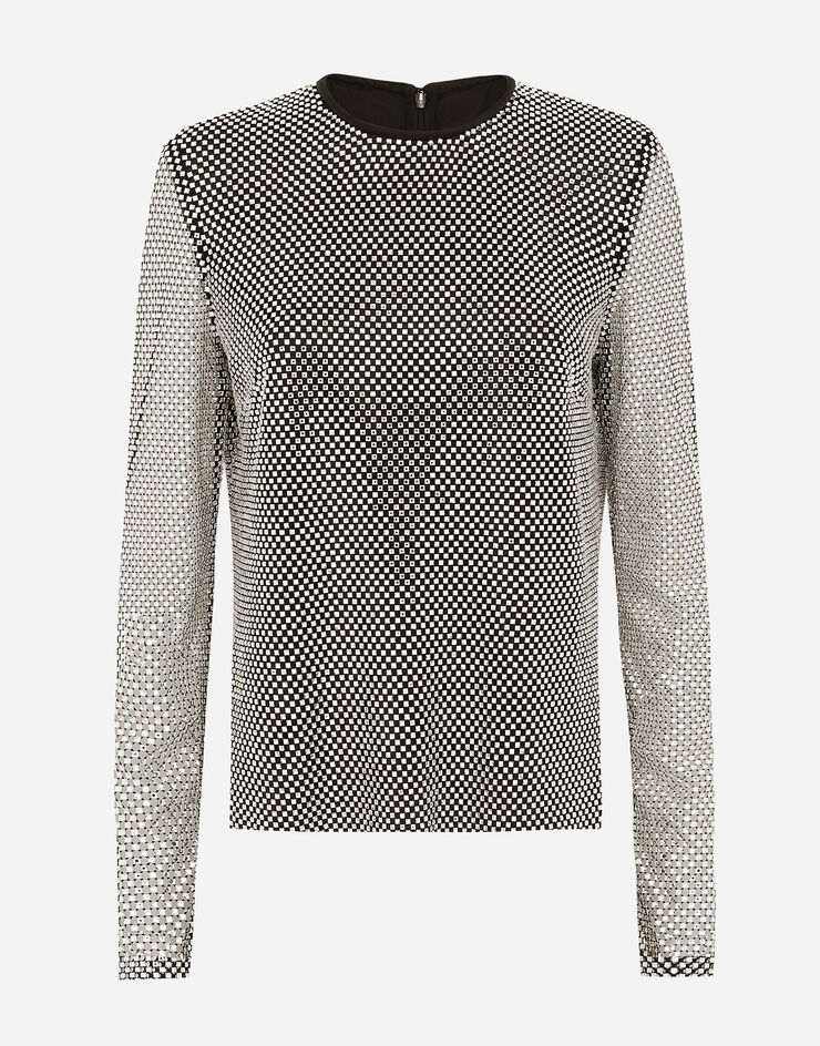 Dolce & Gabbana Bluse aus Crystal-Mesh Silber F7AJ2THLSA0
