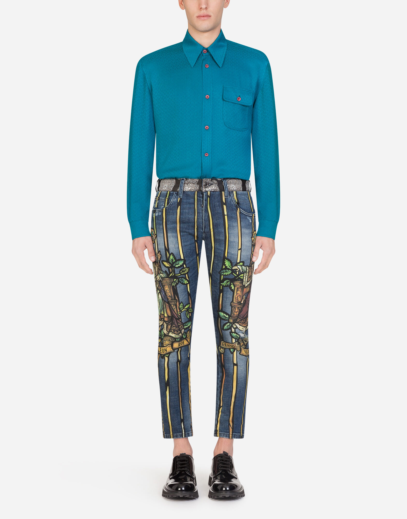 STRETCH SKINNY JEANS WITH NAPOLEON PRINT
