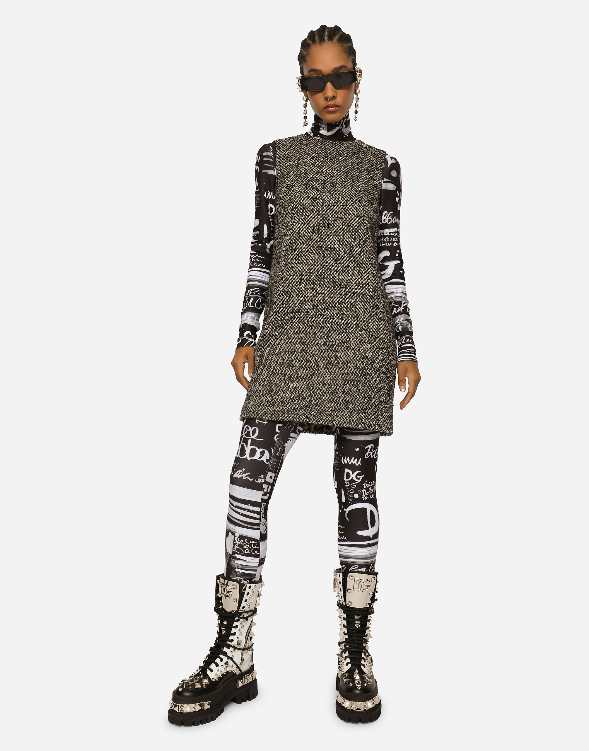 Short speckled tweed A line dress in Multicolor for Women