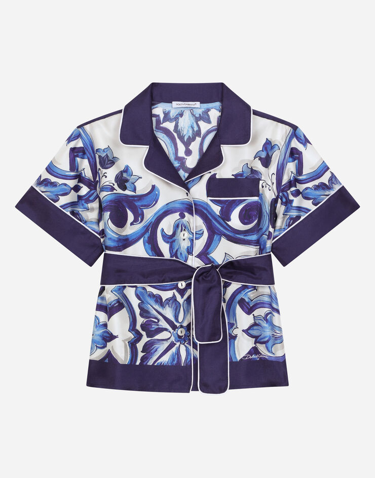Dolce & Gabbana Camisa de sarga con estampado de mayólica Multicolor L55S65G7EY5