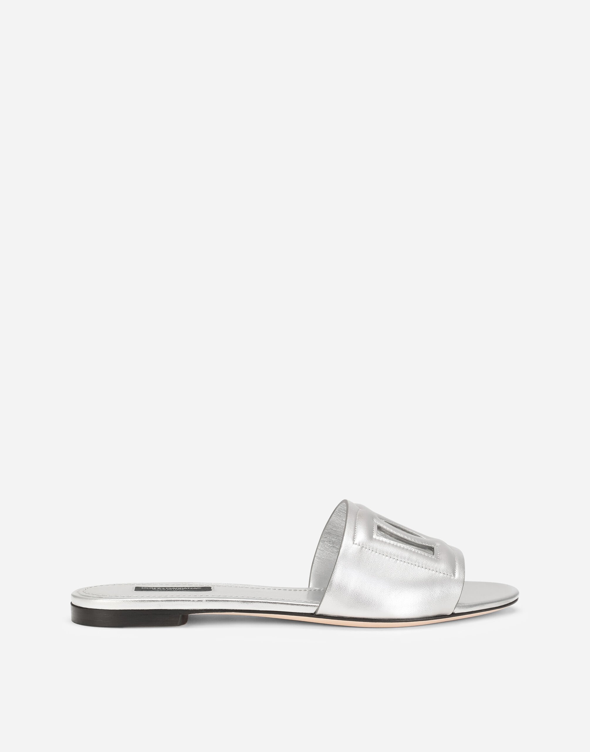 Dolce & Gabbana Nappa mordore slides with DG Millennials logo Silver CQ0436B1016