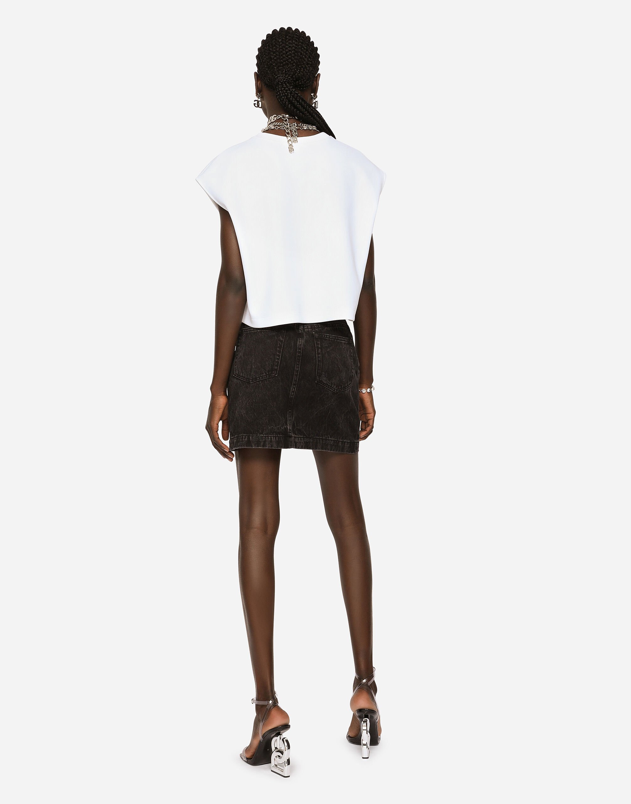 Washed denim miniskirt in Multicolor for Women