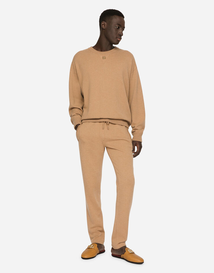 Dolce & Gabbana Cashmere jogging pants with DG logo Beige GXK89TJAWK8