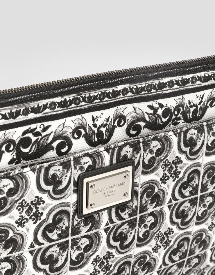 Dolce & Gabbana Cartera de mano de lona con estampado de mayólica Multicolor BM2296AG086