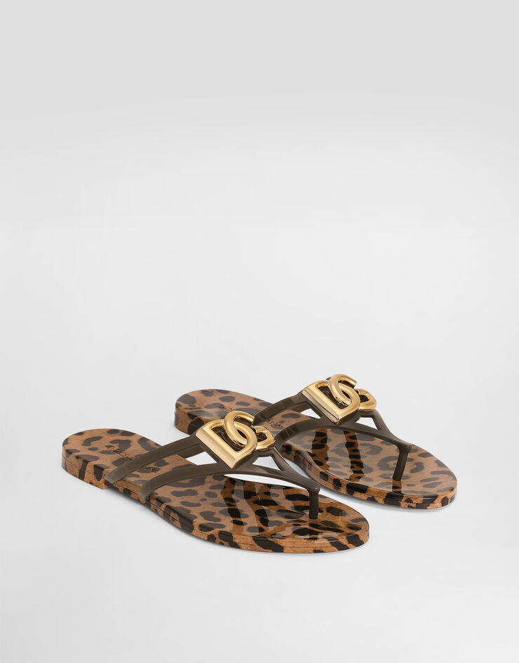 Dolce & Gabbana Rubber beachwear slides with logo and leo print Print CW2418AY850