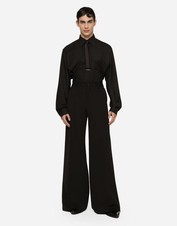 Dolce&Gabbana 로고 태그 실크 울 셔츠 블랙 G5LE2TGG917