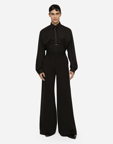 Dolce&Gabbana Camisa de lana y seda con placa con logotipo Negro G5LE2TGG917