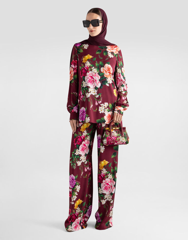 Dolce & Gabbana Rose-print charmeuse trousers Black I3K10WFSA77