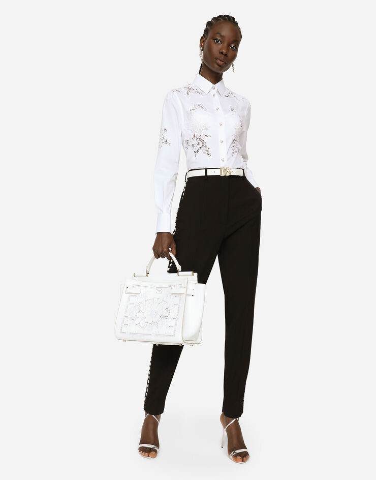 Dolce & Gabbana Camisa de popelina con entalladuras de encaje Blanco F5K35ZFUEAJ