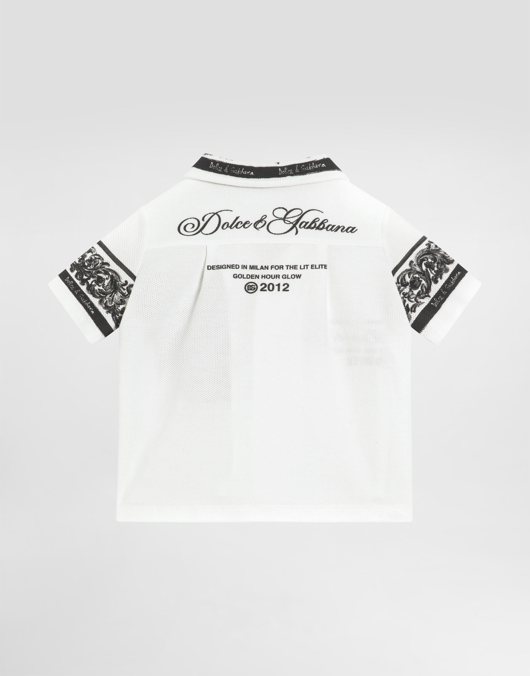 Majolica-print short-sleeved double piqué shirt in Multicolor for