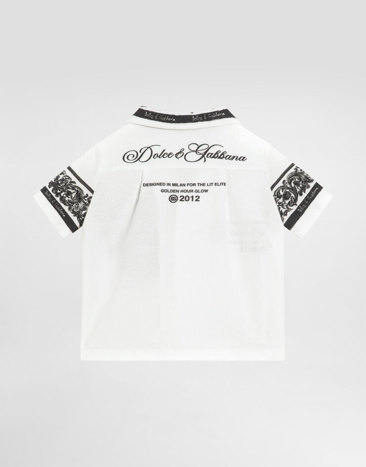 Dolce & Gabbana Camisa de manga corta de piqué doble con estampado de mayólica Multicolor L1JS48II7HN