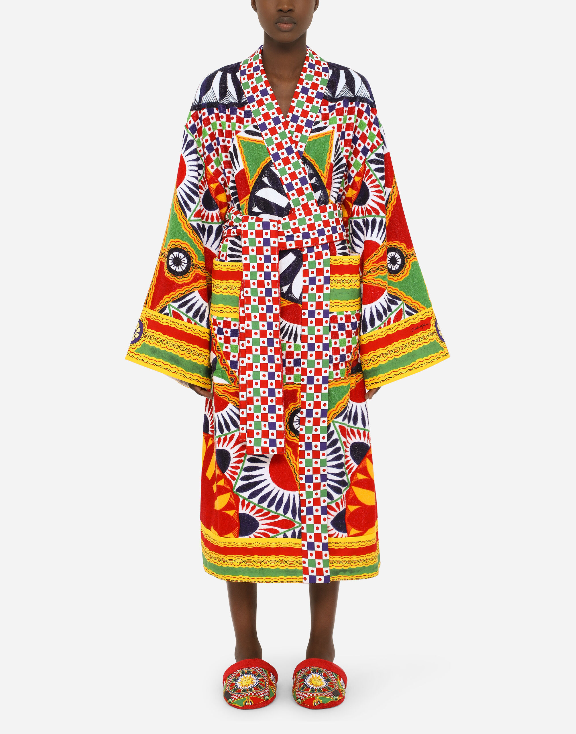 Terry Cotton Bath Robe in Multicolor Dolce Gabbana