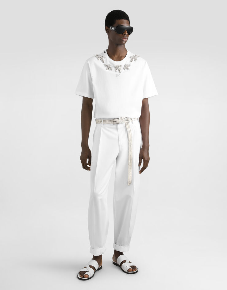 Dolce & Gabbana Camiseta de algodón con bordados y broche Blanco G8PN9ZG7PGS