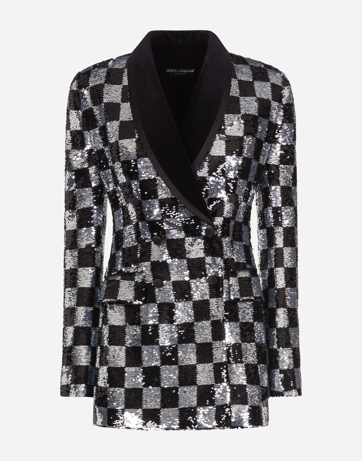 Dolce & Gabbana SEQUINED DOUBLE-BREASTED JACKET WITH DAMIER DESIGN MULTICOLORE F29CVTHLMZN
