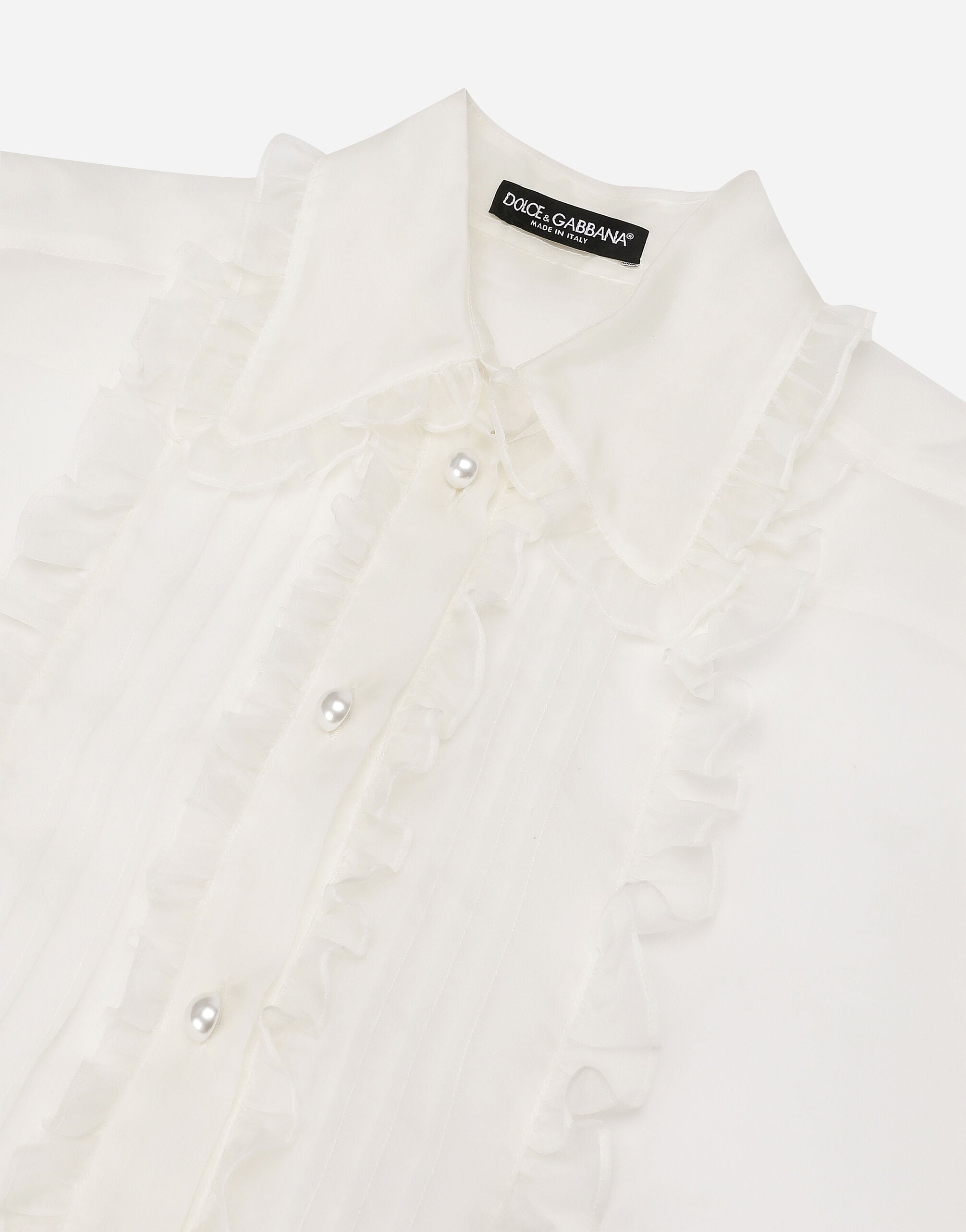 Dolce & Gabbana フリル付き　ホワイト　シャツ　ドルガバ ホワイトのウィメンズ Organza shirt with shirt front and ruffles