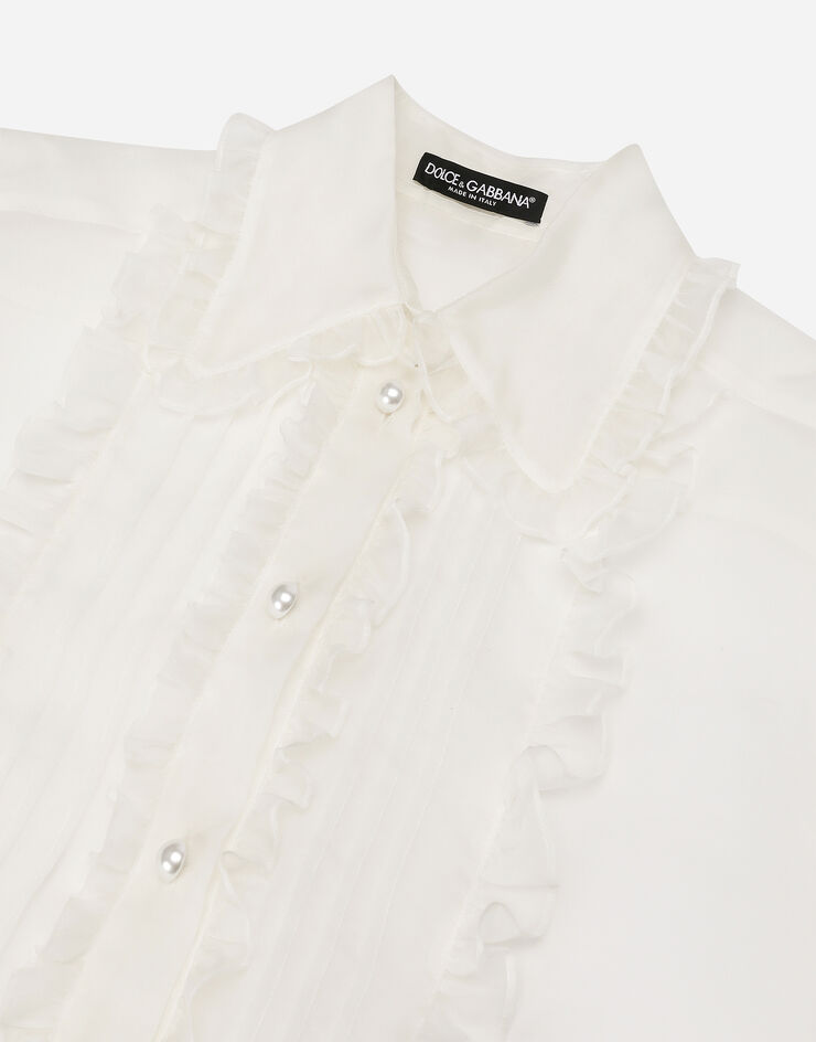 Dolce & Gabbana 플래스트런 & 러플 장식 오간자 셔츠 화이트 F5S11TFU1BU