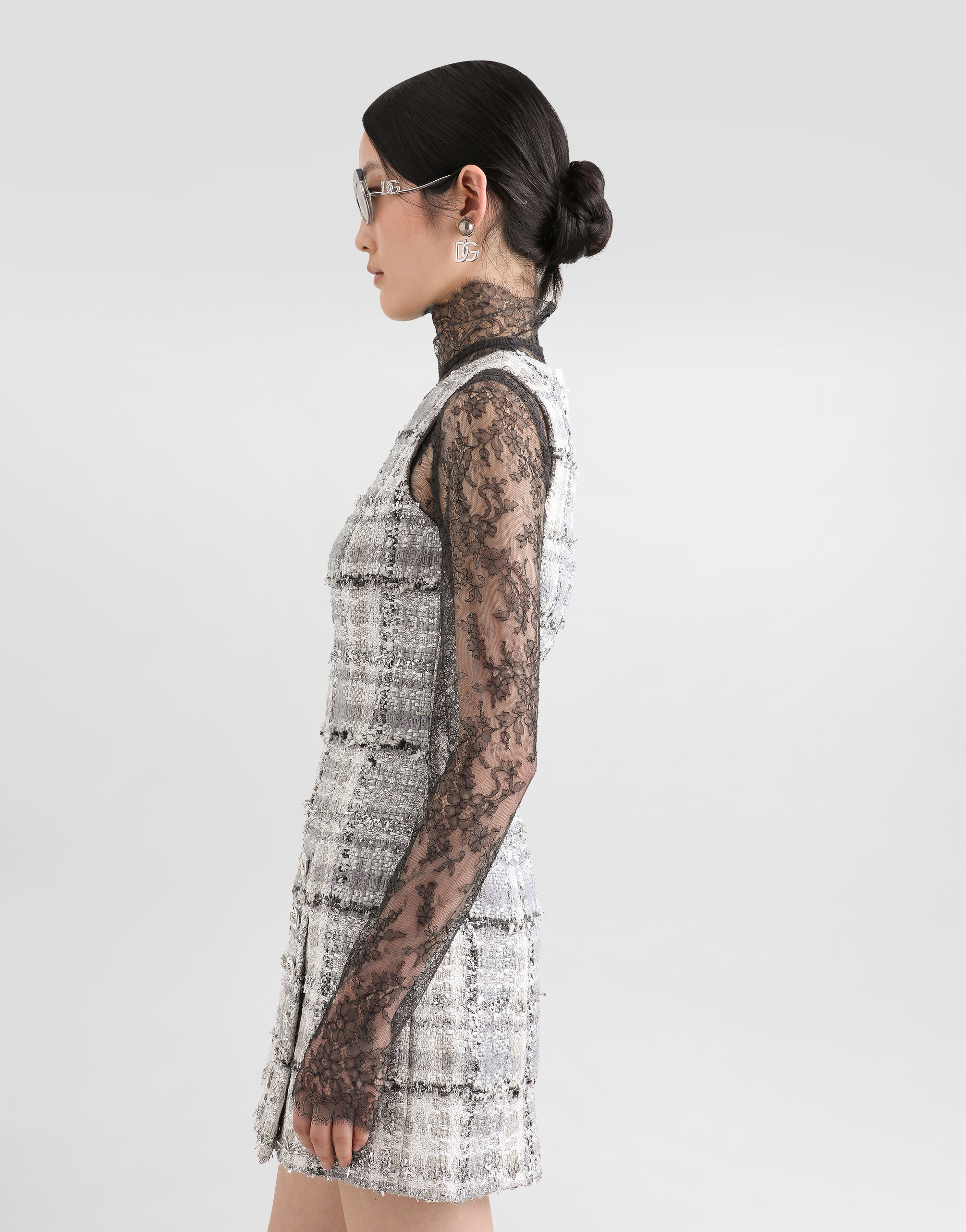 Floral lace turtle-neck top in Multicolor for Women