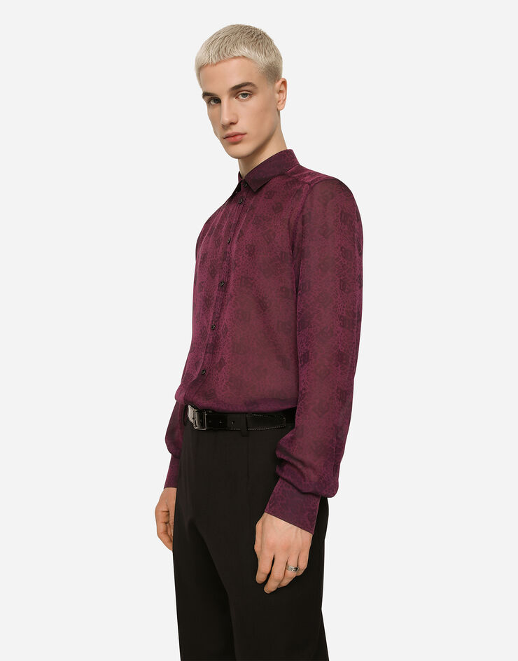 Dolce&Gabbana Silk jacquard Martini-fit shirt with DG logo and ocelot Purple G5KY1TFJ1JV