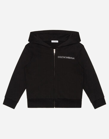 Dolce & Gabbana Jersey hoodie with logo embroidery Black L4JWDOG7CC9