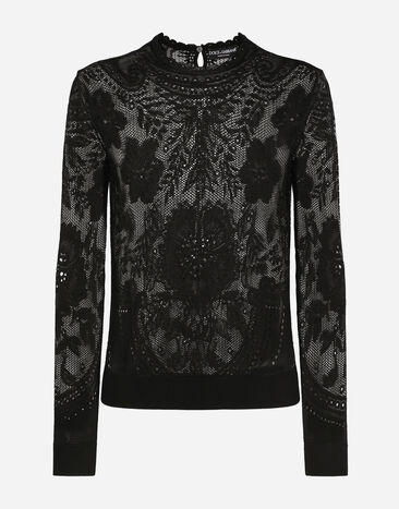 Dolce & Gabbana ラウンドネックセーター ジャカードレースニット ブラック FXD23TJBMQ6