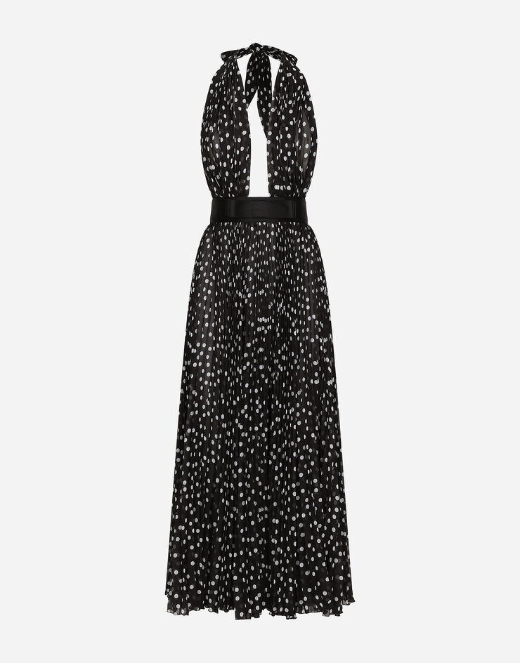 Dolce & Gabbana Chiffon calf-length dress with plunging neckline and polka-dot print Print F6JFKTFSMQ7