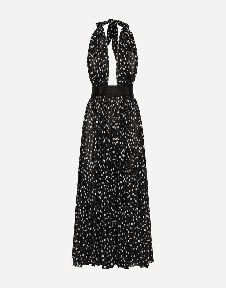 Dolce & Gabbana فستان شيفون بطول للربلة وفتحة عنق واسعة وطبعة منقطة مطبعة F6JFKTFSMQ7