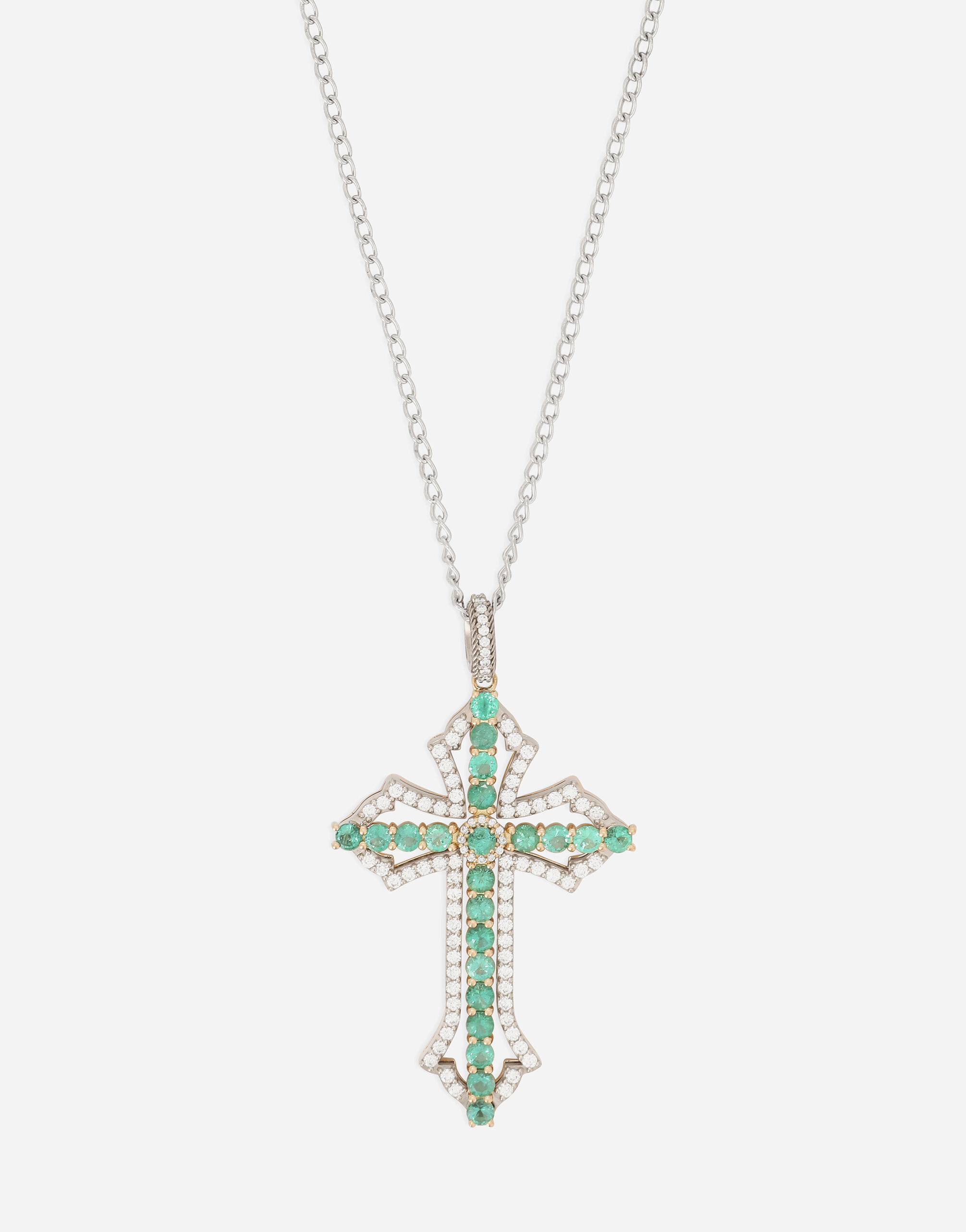 Sicily pendant in 18-karat yellow and white gold with emeralds and