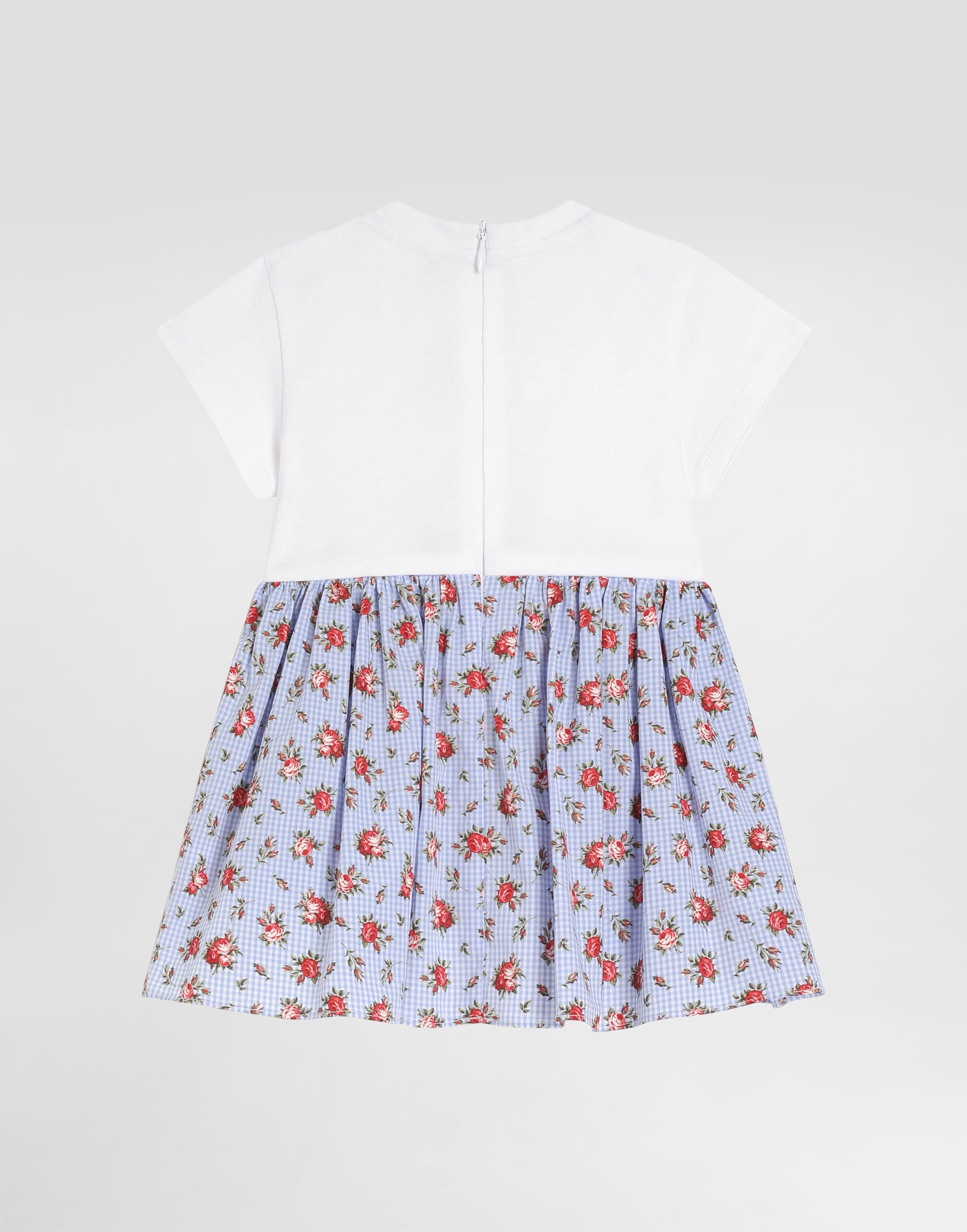 Floral-print jersey and poplin dress with DG embroidery in