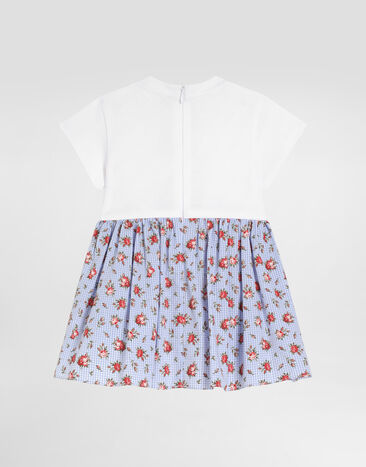 Dolce & Gabbana Floral-print jersey and poplin dress with DG embroidery Multicolor L2JDB7G7PVN