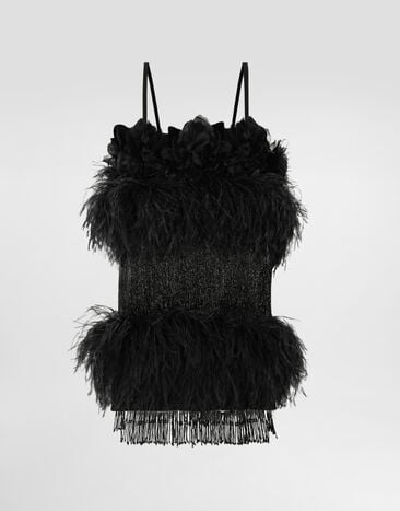 Dolce & Gabbana Satin dress with feathers Black F60FIZGDDI5