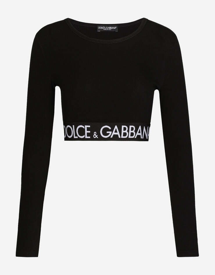 Dolce & Gabbana Top à manches longues en jersey avec élastique à logo Noir F8N51TFUGFJ