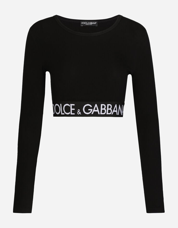 Dolce & Gabbana Langarmshirt aus Jersey mit Logo-Gummiband Schwarz F8N51TFUGFJ