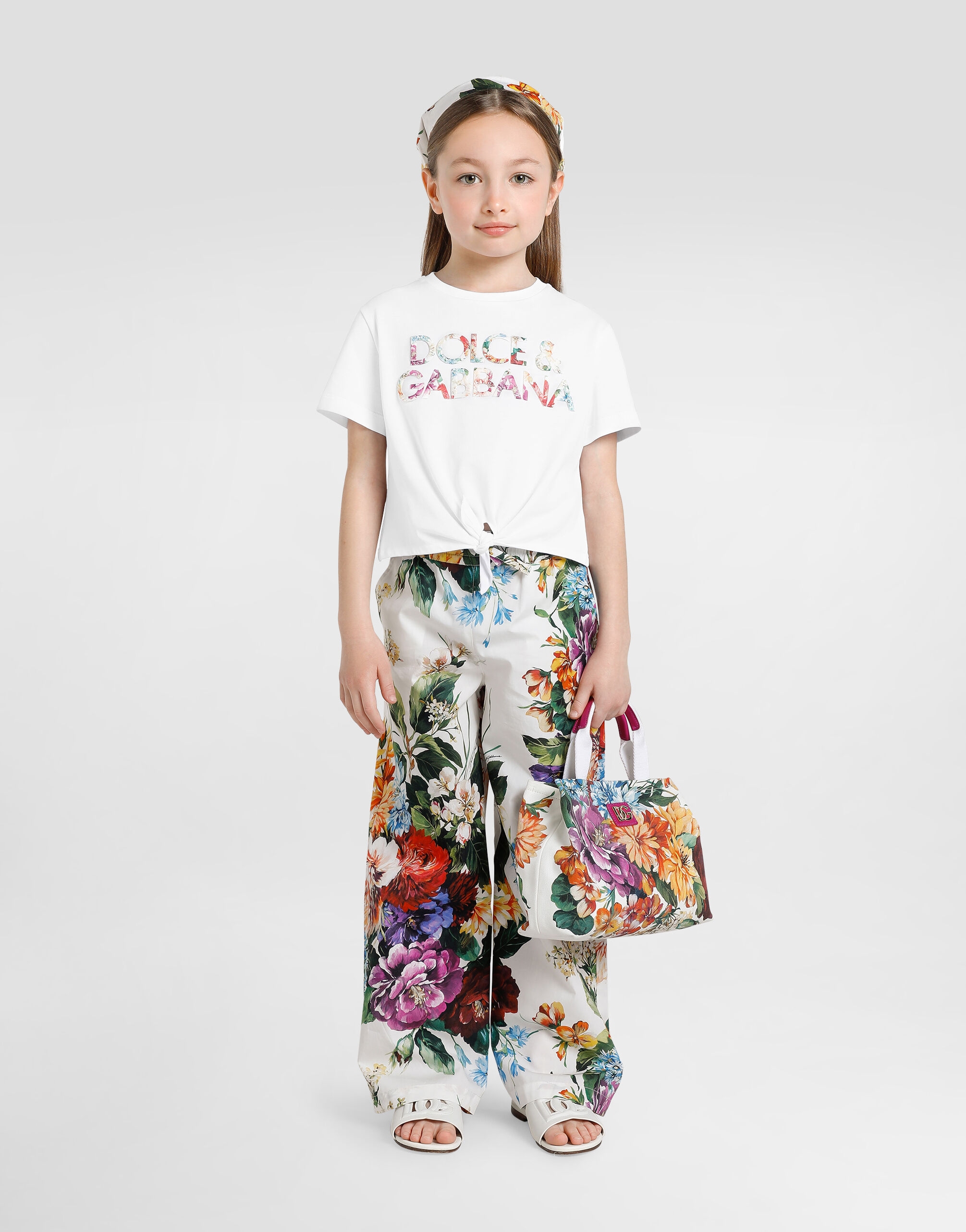 ホワイトのガールズ DOLCE&GABBANAプリント ショートスリーブ Tシャツ
