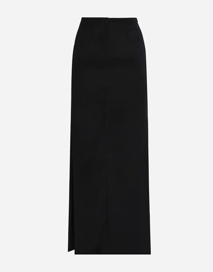 Dolce&Gabbana Cady calf-length skirt with slits Black F4CLXTFURLE