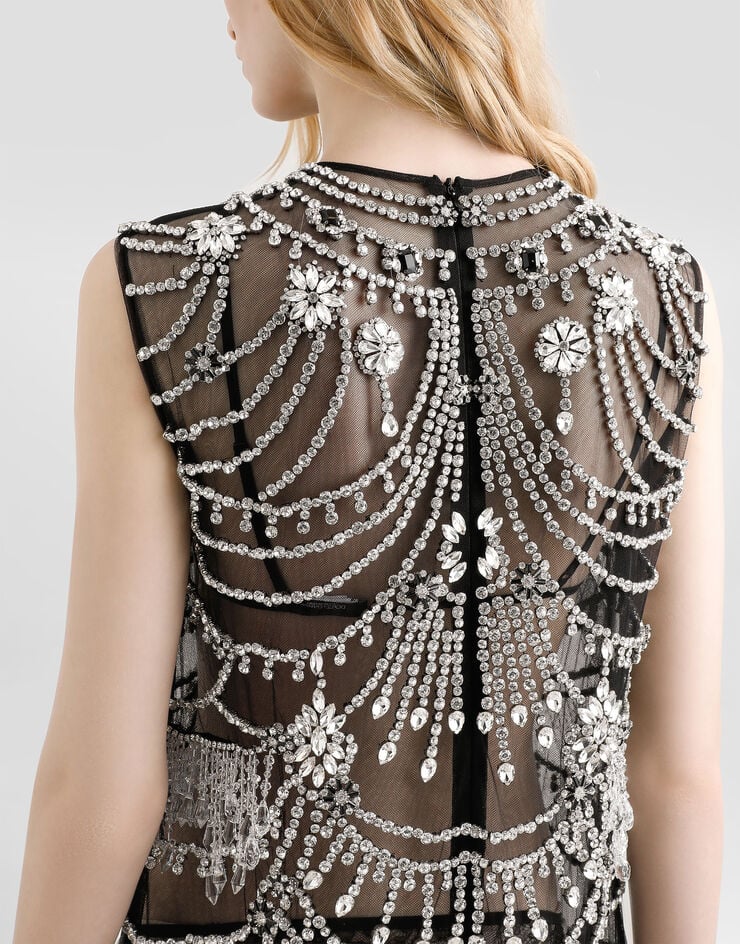 Dolce & Gabbana Short tulle dress with chandelier embroidery Multicolor F60EAZGDDF4