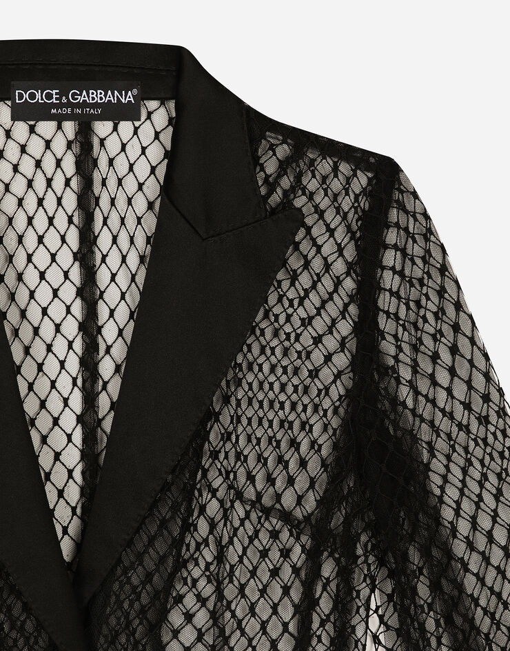 Dolce & Gabbana جاكيت سهرة دولتشي شبكي بصف أزرار مفرد أسود F27BUTHLM83