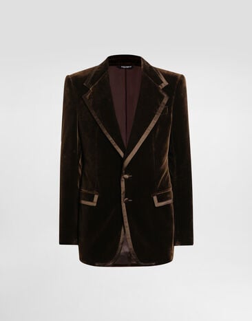 Dolce & Gabbana Single-breasted jacket in smooth velvet Multicolor G2VP0TFUVG7
