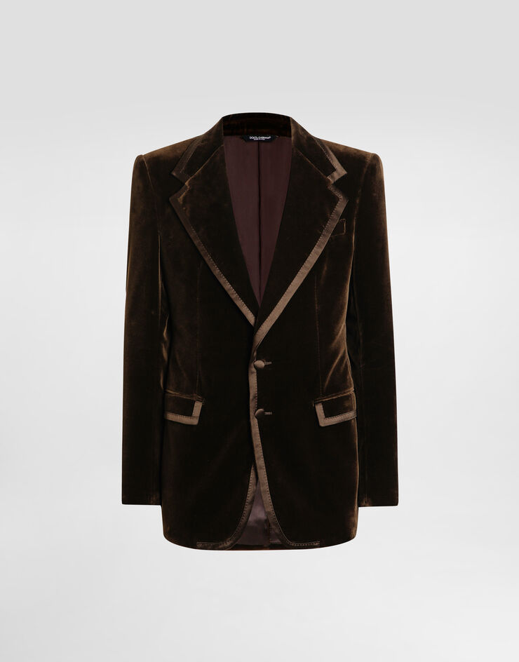 Dolce & Gabbana Single-breasted jacket in smooth velvet Multicolor G2VP0TFUVG7