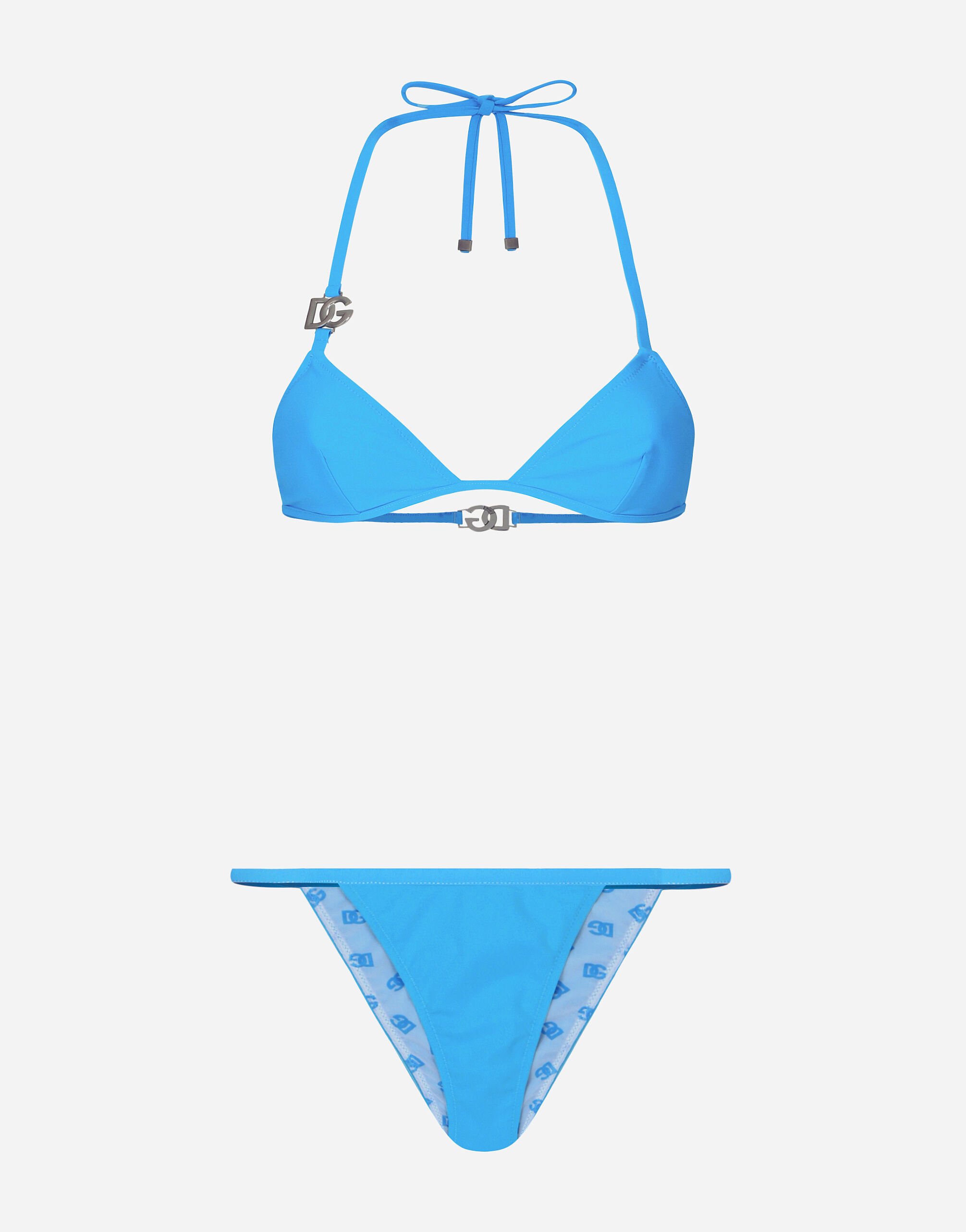 Triangle bikini with DG logo in Turquoise for Women Dolce Gabbana US