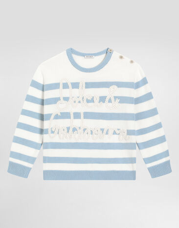 Dolce & Gabbana Striped plain-knit pullover with Dolce&Gabbana logo Multicolor L4KWG6JBCF6