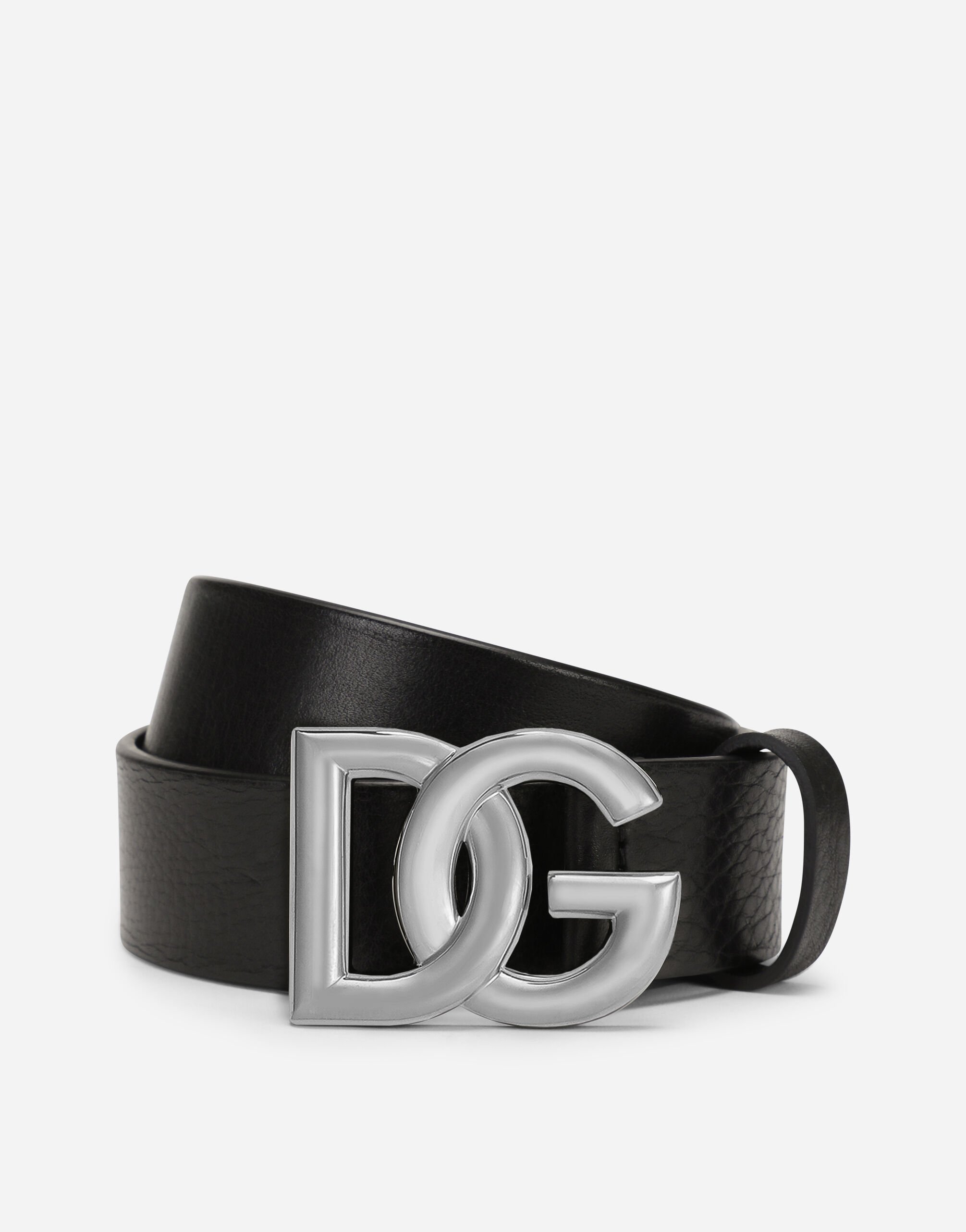 Dolce&Gabbana Tumbled leather belt with crossover DG logo buckle Black G709ETFUGAC