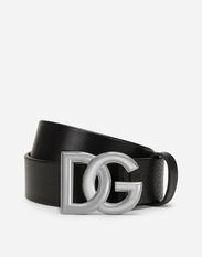 Dolce & Gabbana Tumbled leather belt with crossover DG logo buckle Black CS1769AJ968